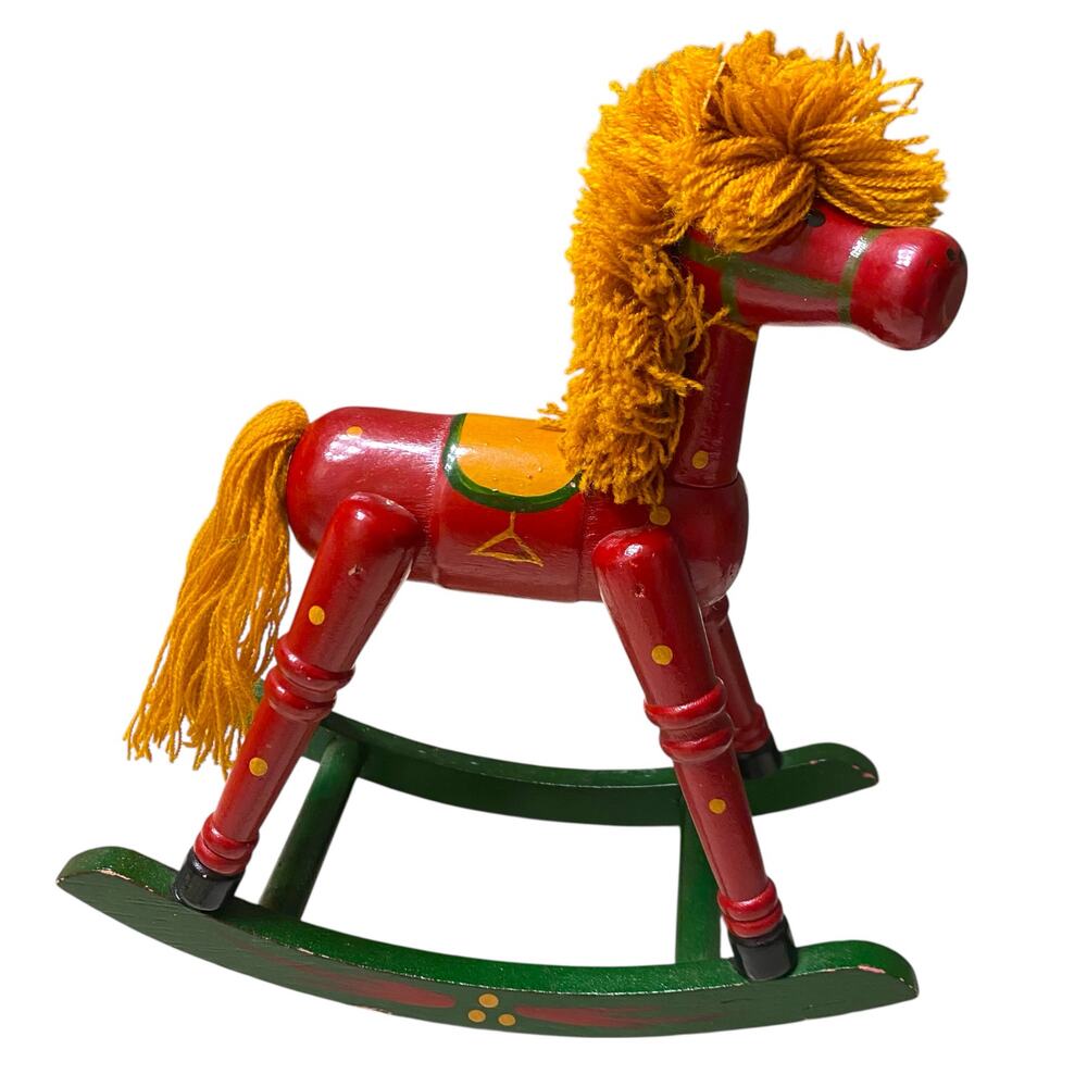 VTG 8.5" Tall Handpainted Wooden Rocking Horse Christmas Holiday Mantle Decor